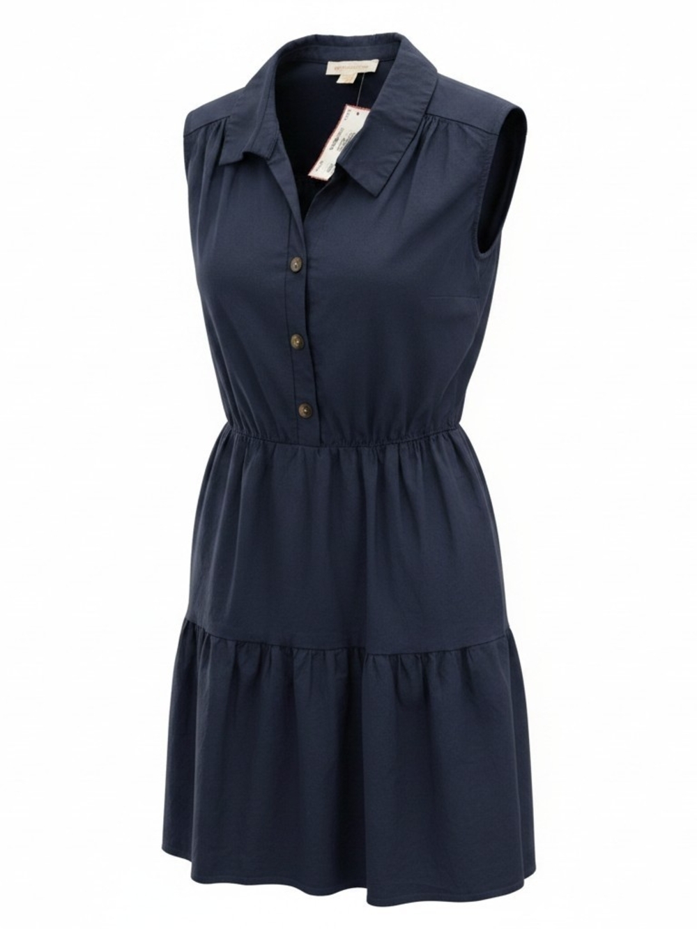 Sleeveless Navy Button-Front Tiered Dress